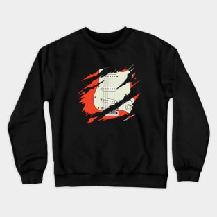 Ripped Electric Guitar S-Style Fiesta Red Color Crewneck Sweatshirt